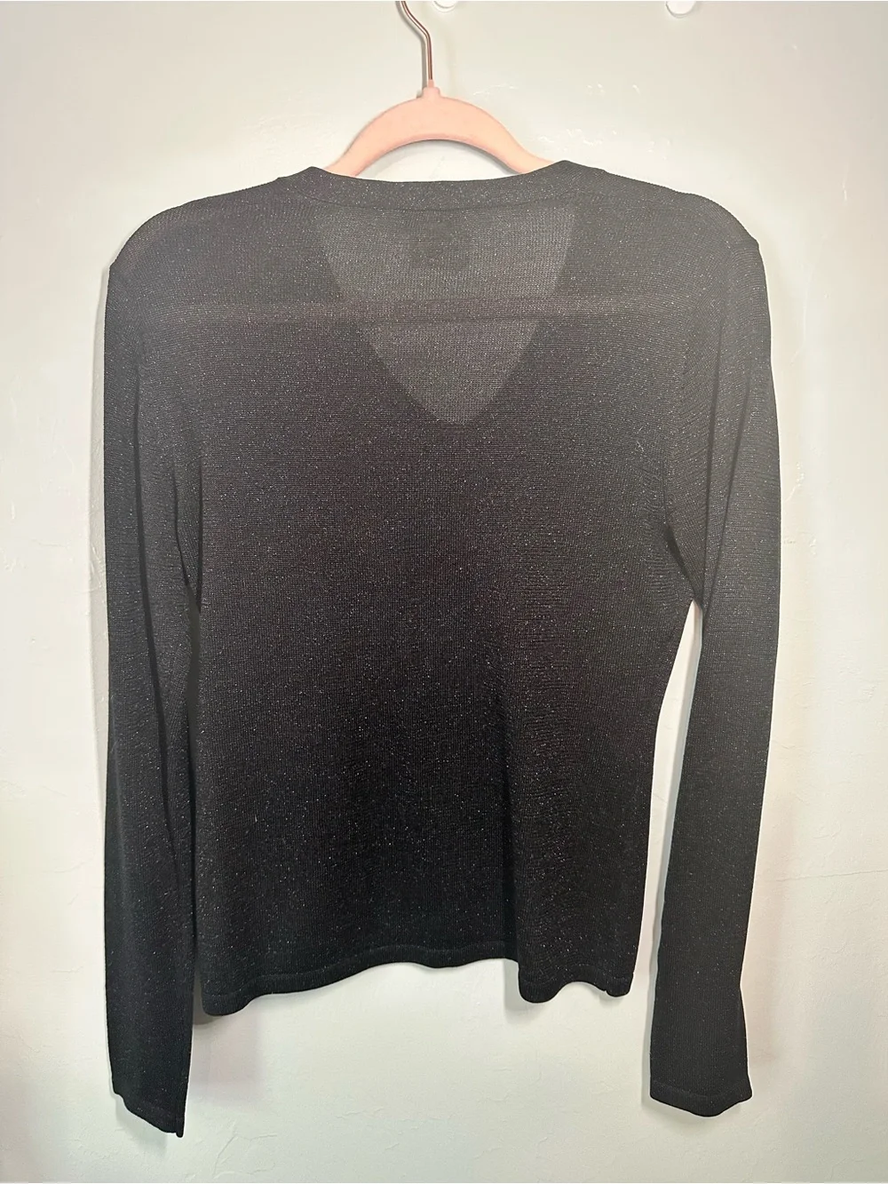 Ann Taylor Black Glitter V-Neck Long Sleeve Knit Top